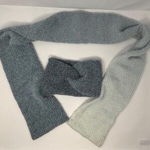 Fuzzy Bluestone Frost Ombre Knit Ear Warmer and Scarf Set